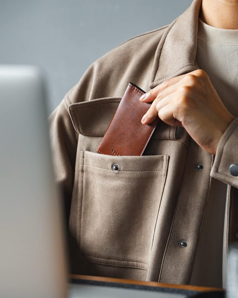 VULKIT Leather Business Card Holder 2 Sided Slim Business Name Card Organizer for Men or Women, Up to hold 20 cards (Vintage Brown) - Image 3